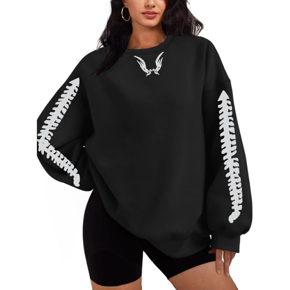 Women Oversized Sweatshirt Polyester Blend Goth Skull Pullover Casual